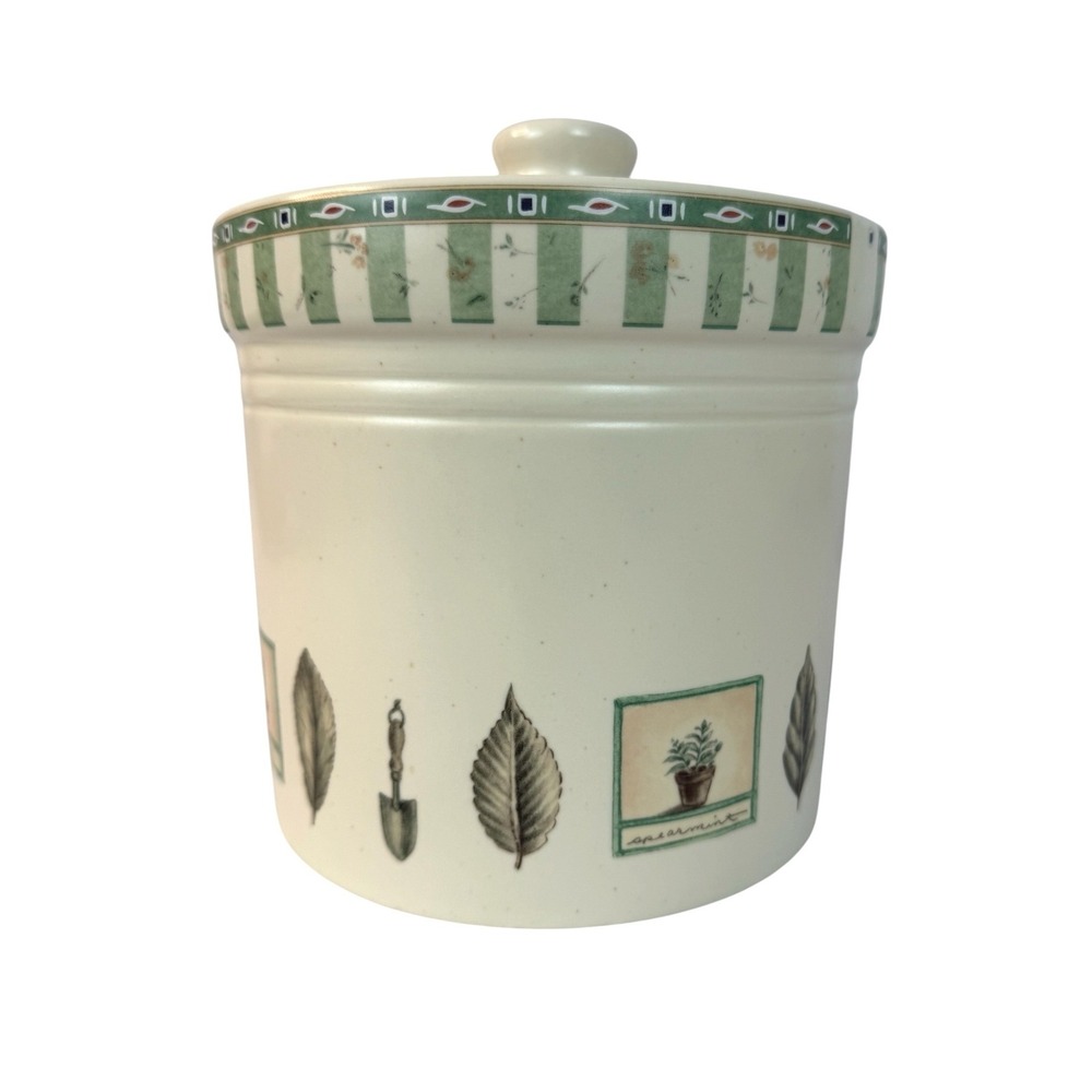 Pfaltzgraff Naturewood Canister Small Jar Cream Green Herb Garden Leaves Lid